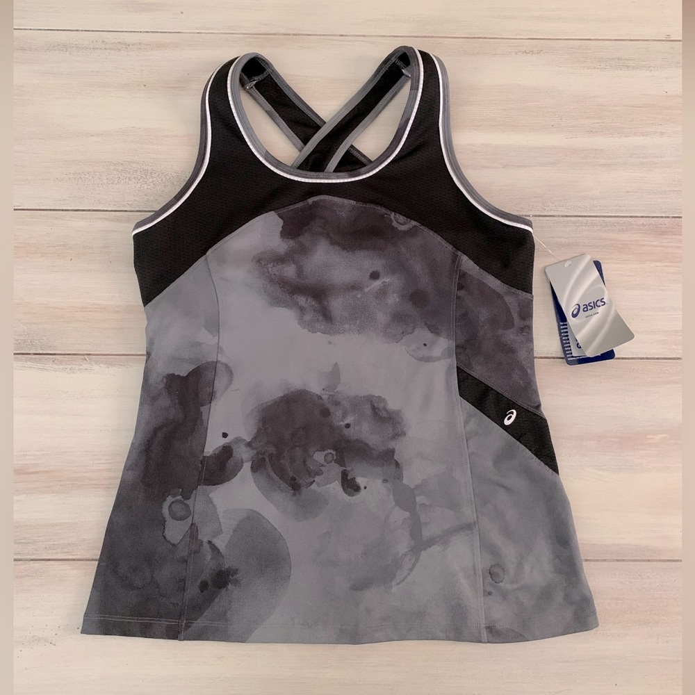 NEW! Asics Women's Court X-Back Black Gray Watersplash Spandex Athletic Tank Med